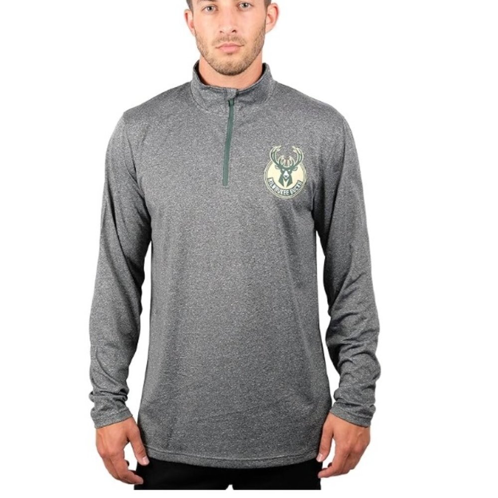 Ultra Game NBA Milwaukee Bucks Super Soft Quarter Zip Long Sleeve T-Shirt